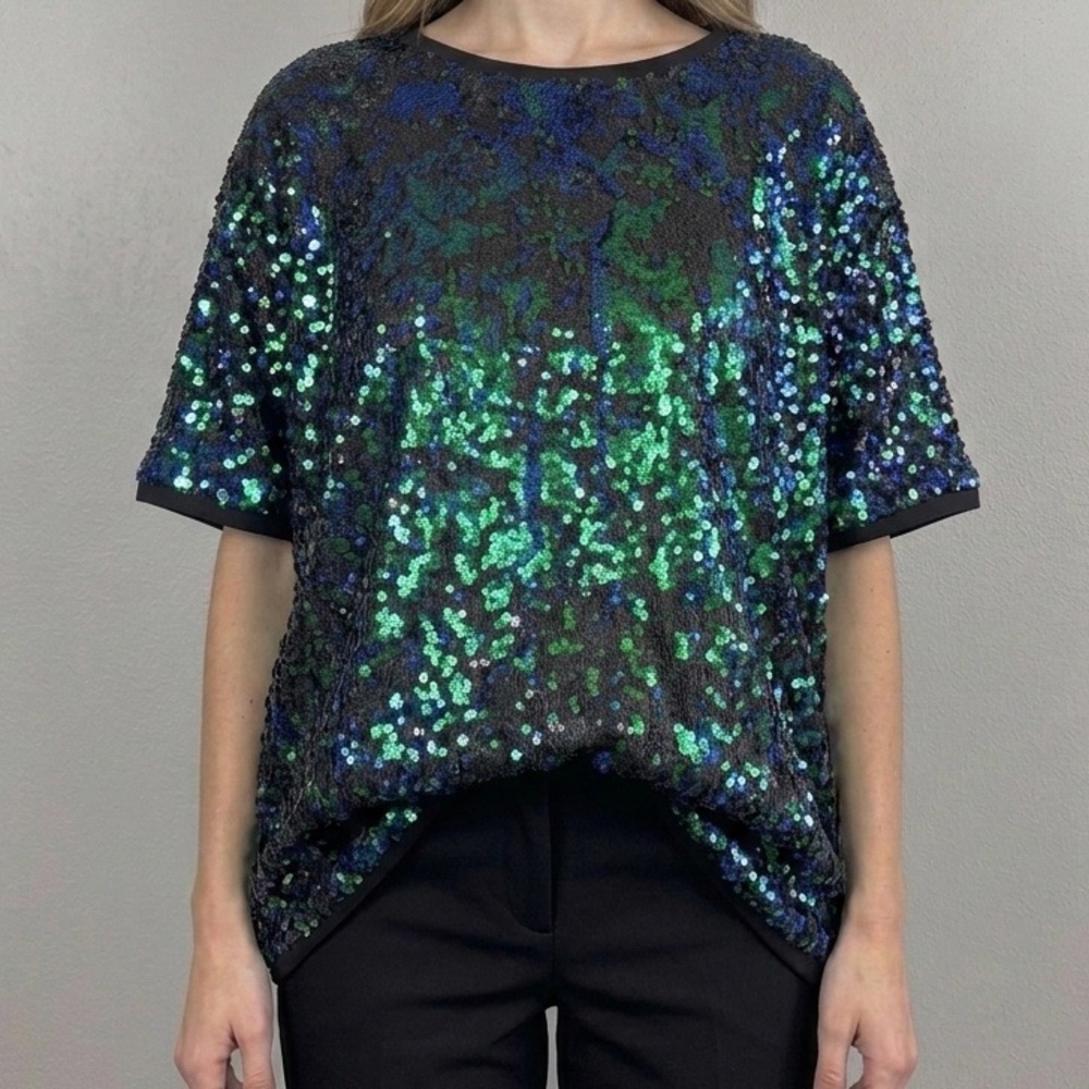 NWT Sparklebutt Green Sequin Top Mermaid Party Festival Unisex T-Shirt L Blouse